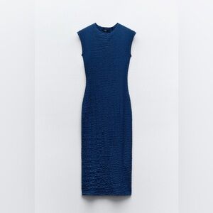 Zara Textured Blue Midi Dress